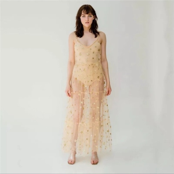 Gold Galaxy Sparkle Mesh Maxi Dress Cover Up - Picture 4 of 6
